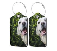Funny Golden Retriever Printed,Luggage Tags Pu Leather Name Tag Travel Suitcase Identifier ID Tags Durable Luggage Label 2 pcs