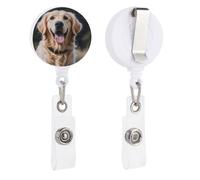 Funny Golden Retriever Retractable Badge Reel - Personalized ID Name Badge Holder with Lanyard Cute Badges Reel Holder Round Nurse Doctor Name Tag Badges Clip for Work