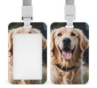 Funny Golden Retriever Retractable ID Badge Holder with Lanyard - Vertical Badge Reel,Keychain Clip,Name Tag Id Card Holder Protector for Nurse Officer Teacher Security Staff Women Men