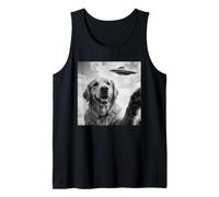 Funny Golden Retriever with Alien UFO Encounter Tank Top