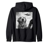Funny Golden Retriever With Alien UFO Encounter Zip Hoodie