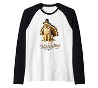 Funny Golden Retriever with Turkey Feathers Thanksgiving Raglan Baseball Tee