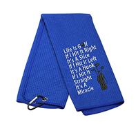 Funny Golf Quote Golf Towel Golfing Golfer Gift Golf Lover Gifts Golf Gifts for Women Men Life Is Golf If I Hit It Straight It's A Miracle Embroidered Golf Towel with Clip