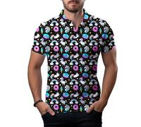 Funny Golf Shirts for Men,Mens Hawaiian Shirts Short Sleeve Novelty Crazy Golf Shirts, Donuts Pattern, XL