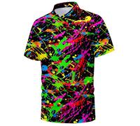 Funny Golf Shirts for Men,Mens Hawaiian Shirts Short Sleeve Novelty Crazy Golf Shirts, Neon, Medium