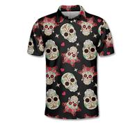 Funny Golf Shirts Skull Hawaiian Polo Shirts for Men, Crazy Golf Shirts for Men Golf Gifts Hawaiian Skull Golf Shirts