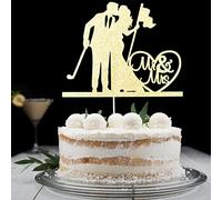 Funny Golf Wedding Cake Topper, Mr & Mrs Kissing, Golf Wedding Toasting Bride and Groom Party Decorations, Wedding Anniversary Cake Decor, Gold Glitter