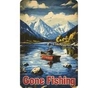 Funny Gone Fishing Metal Tin Sign Man Cave Wall Decor Vintage Aluminum Sign for Home Garage Yard 8x12 Inch