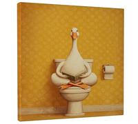 Funny Goose Bathroom Canvas Wall Art, Yellow Duck Illustration Prints, Humorous Wall Decor for Living Room, Bedroom, Bathroom, Dorm, Wrapped Canvas 12x12 Inch