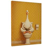 Funny Goose Bathroom Canvas Wall Art, Yellow Duck Illustration Prints, Humorous Wall Decor for Living Room, Bedroom, Bathroom, Dorm, Wrapped Canvas 8x10 Inch