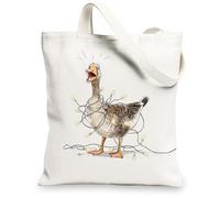 Funny Goose Canvas Tote Bag, Fanciful Art Reusable Grocery Bags, Cotton Lightweight Eco-Friendly Shoulder Strap Bags 13x15 Inch