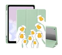Funny Goose Case for iPad (A16) 11th Generation 2025 11 Inch/iPad 10th Generation 2022 10.9 Inch with Pencil Holder Trifold Stand Green Leather Girly Cover Clear Back Shell Auto Wake/Sleep
