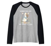 Funny Goose Christian Sorry I'm Late His Timing Not Mine Raglan Baseball Tee