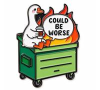 Funny Goose Dumpster Fire Enamel Pin, Could Be Worse Meme Badge, Cute Novelty Lapel Pin, Fun Pins for Backpacks Hats Bags Jackets Coats, 1.3, Enamel, no gemstone