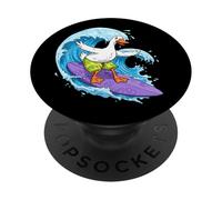 Funny Goose is surfing an ocean wave 1 - Fan Fun PopSockets Adhesive PopGrip
