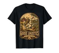 Funny Goose Logistics Vintage Barnyard Country Humor Tee Value Graphic T-Shirt, Men, Black, M