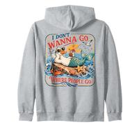 Funny Goose Mermaid Beach I Don't Wanna Go Where People Go Zip Hoodie