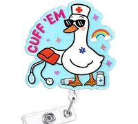 Funny Goose Nurse Badge Reel, Cute Cuff 'Em Nursing Badge Holder with Retractable Clip, Name Tag Pediatric Work Badge Buddy, Gifts for Medical Student RN LPN CNA MA Teacher Doctor