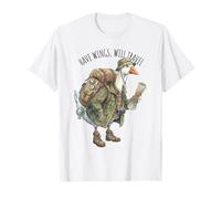 Funny Goose Traveller Illustration with Backpack T-Shirt