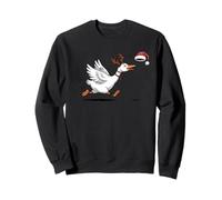Funny Goose with reindeer antlers chasing santa hat Sweatshirt