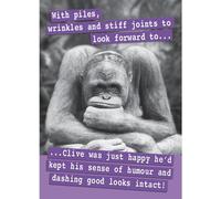 Funny Gorilla Birthday Card - “With Piles, Wrinkles & Stiff Joints to Look Forward To” - Cheeky Animal Humour Card for Him or Her - Comedy Birthday Greeting Card for Friends, Family & Colleagues
