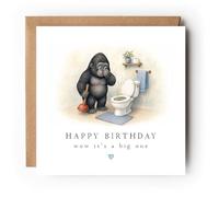 Funny Gorilla Birthday Card, 'Wow It's a Big One', 148x148mm, 300gsm, Blank Inside, with Kraft Envelope