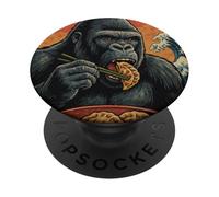 Funny Gorilla Eating Gyoza Art Japanese PopSockets Adhesive PopGrip