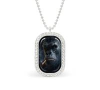 Funny Gorilla Portrait Rectangle Pendant Necklace Silver Women Jewelry Alloy Keychain Tag Jewelry