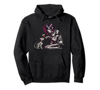 Funny Goth Girl Boop On Cat's Nose Punk Grunge Emo Skeleton Pullover Hoodie