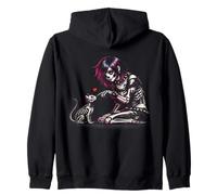 Funny Goth Girl Loves a Cat Punk Grunge Emo Skeleton Zip Hoodie