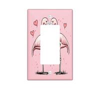 Funny Gothic Flamingos Decorative Light Switch Cover Plate 1 Gang Single Rocker, Cute Heart Skull Skeleton Electrical Faceplate for Kitchen Bathroom, Bird Switchcover Decor