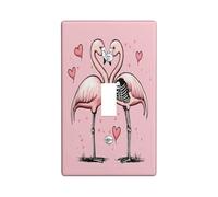 Funny Gothic Flamingos Decorative Light Switch Cover Plate 1 Gang Single Toggle, Cute Heart Skull Skeleton Electrical Faceplate for Kitchen Bathroom, Bird Switchcover Decor