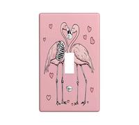 Funny Gothic Flamingos Decorative Light Switch Cover Wall Plate 1 Gang Single Toggle, Cute Heart Skull Skeleton Electrical Faceplate for Kitchen Bathroom, Bird Switchcover Decor