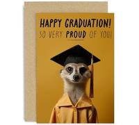 Funny Graduation Card for Daughter or Son - So Proud Well Done Greeting Card for Him or Her - Congratulations Cards - Cute Meerkat School Graduation Cards for Them