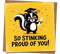 Funny Graduation Card - So Stinking Proud of You - Cute Skunk Pun Congrats, Square 145mm x 145mm, Blank Inside, Includes Kraft Envelope, for High School College University Graduates