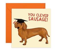 Funny Graduation Card - “You Clever Sausage!” Dachshund Dog - Cute Congratulatory Card for Him, Her, Students, Son, Daughter, Niece, Nephew, Dog Lovers - Comes with Fun Stickers