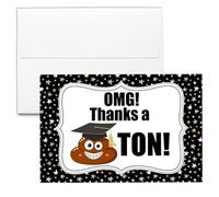 Funny Graduation Thank You Cards - 10 Pack Poop Emoticon Themed 4x6 Blank Note Cards with White Envelopes - Hilarious Star Print Stationery Set by AmandaCreation