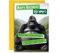 Funny Gramps Birthday Card - Grumpy Gorilla Design for Him - Fun Happy Birthday Card for Gramps - A5 Size Card with Yellow Envelope