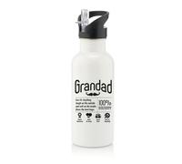 Funny Grandad Gift | 100% Legendary Quote Design | Father’s Day Gift for Him - Cool & Sentimental, Stainless Steel 600ml Water Bottle with Straw. (White)