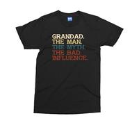 Funny Grandad Joke T-Shirt - Men - L - Black - Grandfather Birthday Gift Men’s Shirt - Grandad The Man The Myth The Bad Influence Tee for New Dad Granddad