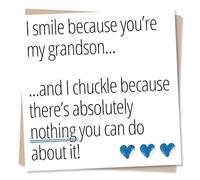 Funny Grandchild Birthday Card - I Smile Because You’re My Grandson, I Laugh Because There’s Nothing You Can Do About It - From Grandparents - Made in UK