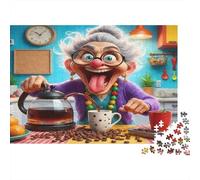 Funny Granny Brewing Tea 1000 Pieces Puzzles Colorful Crazy Granny Decoration Puzzle Decompression Jigsaw Gifts Challenging Puzzles Gifts for Men 70x50cm/1000pcs
