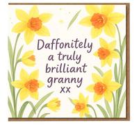 Funny Granny Mother's Day Card - Daffodil Pun 'Daffonitely a Truly Brilliant Granny xx' - Watercolour Spring Flowers Card for Grandma, Gran or Nana