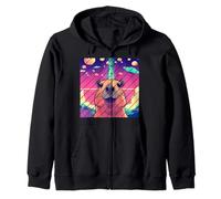 Funny Graphic Capybara Selfie with UFOs Weird Kawaii Anime Zip Hoodie