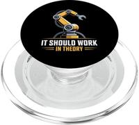 Funny Graphic It Must Work In Theory Funny Worker Hand Robot PopSockets PopGrip for MagSafe