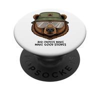 Funny Graphic Vintage Bear Bad Choices Makes Good Stories PopSockets Adhesive PopGrip