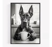 Funny great dane dog drinking coffee Print Picture Poster kitchen A4 UNFRAMED wall art Home decor Decorating please be seated for entire performance