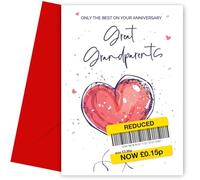 Funny Great Grandparents Anniversary Card | Humorous Red Heart Design | Only the Best Wedding Anniversary Card for Great Grandparents | Blank Inside | UK Made