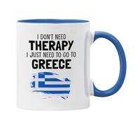 Funny Greek Holiday Memories Mug Coaster I Don't Need Therapy I just Need to go to Greece Gift Men Women Birthday Work Office Colleague I'd Rather be in Greece (Blue)