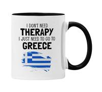 Funny Greek Holiday Memories Mug Coaster I Don't Need Therapy I just Need to go to Greece Gift Men Women Birthday Work Office Colleague I'd Rather be in Greece (Black)